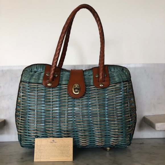 Patricia Nash Bags Patricia Nash Rattan Turquoise Tan Lucena